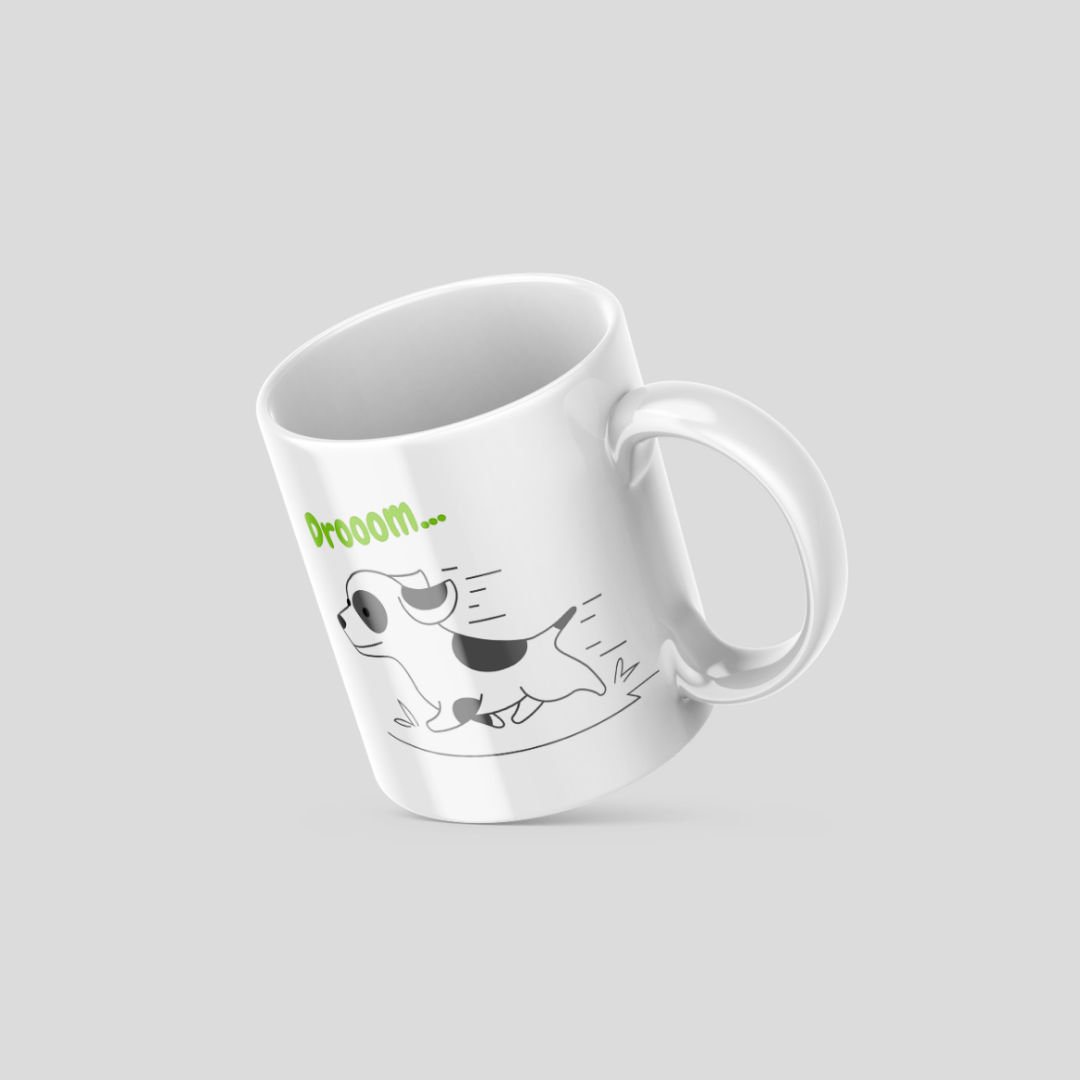 White Dog Running Coffee Mug