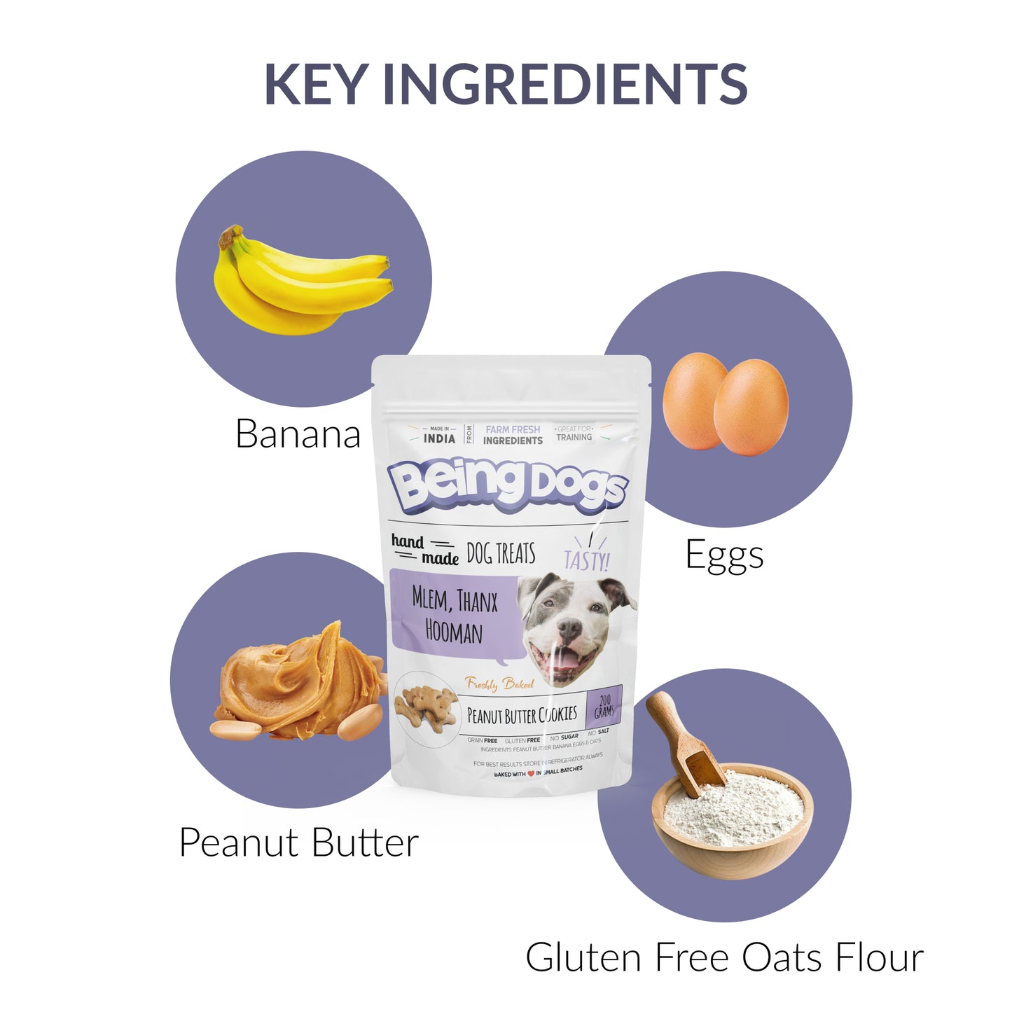 Peanut Butter, Banana & Oats Vegetarian Cookies For Dogs