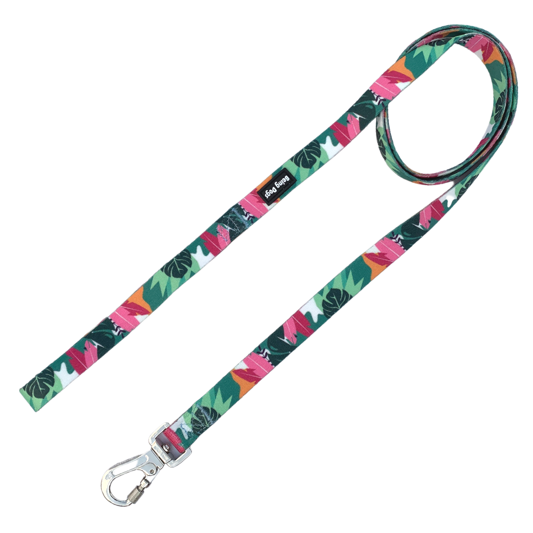 Tropical Print Dog Leash With Metal Hook & Collar Combo