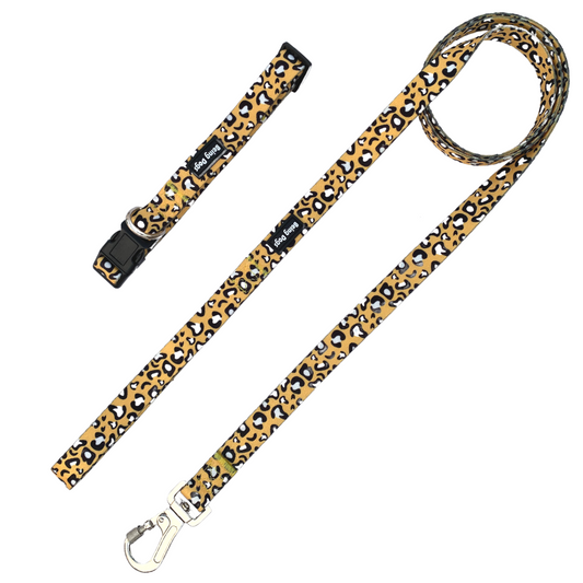 Animal Print Dog Leash With Metal Hook & Collar Combo