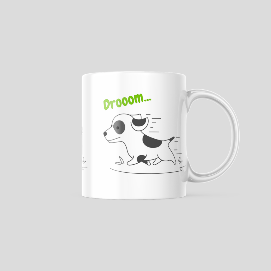 White Dog Running Coffee Mug
