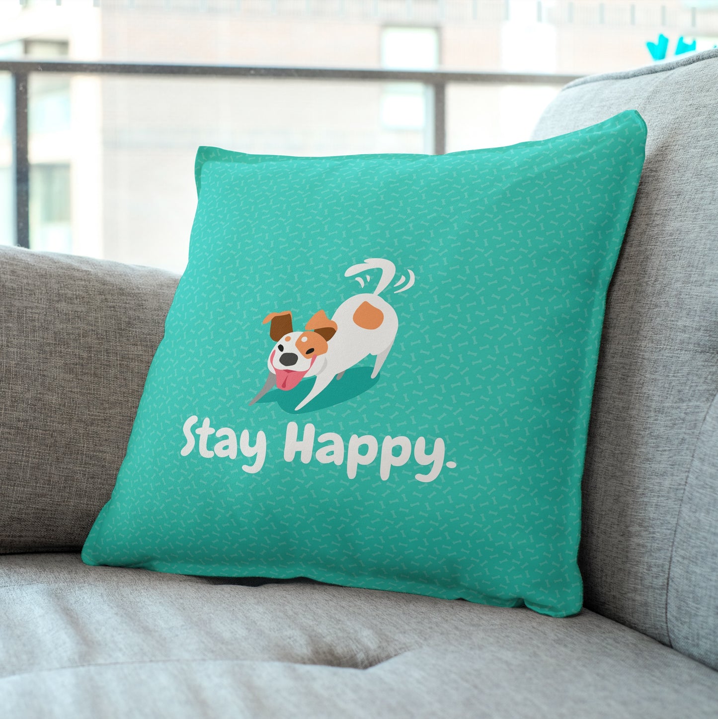 Stay Happy Cushion Cover (Cover & Cushion Both Included)