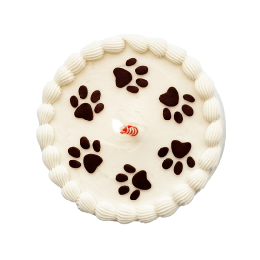 Round Cake With Yogurt Frosting And Paw Prints For Dogs, No Sugar, No Salt, No Maida, No Colours, Tasty & Healthy, Gluten-Free, Freshly Baked