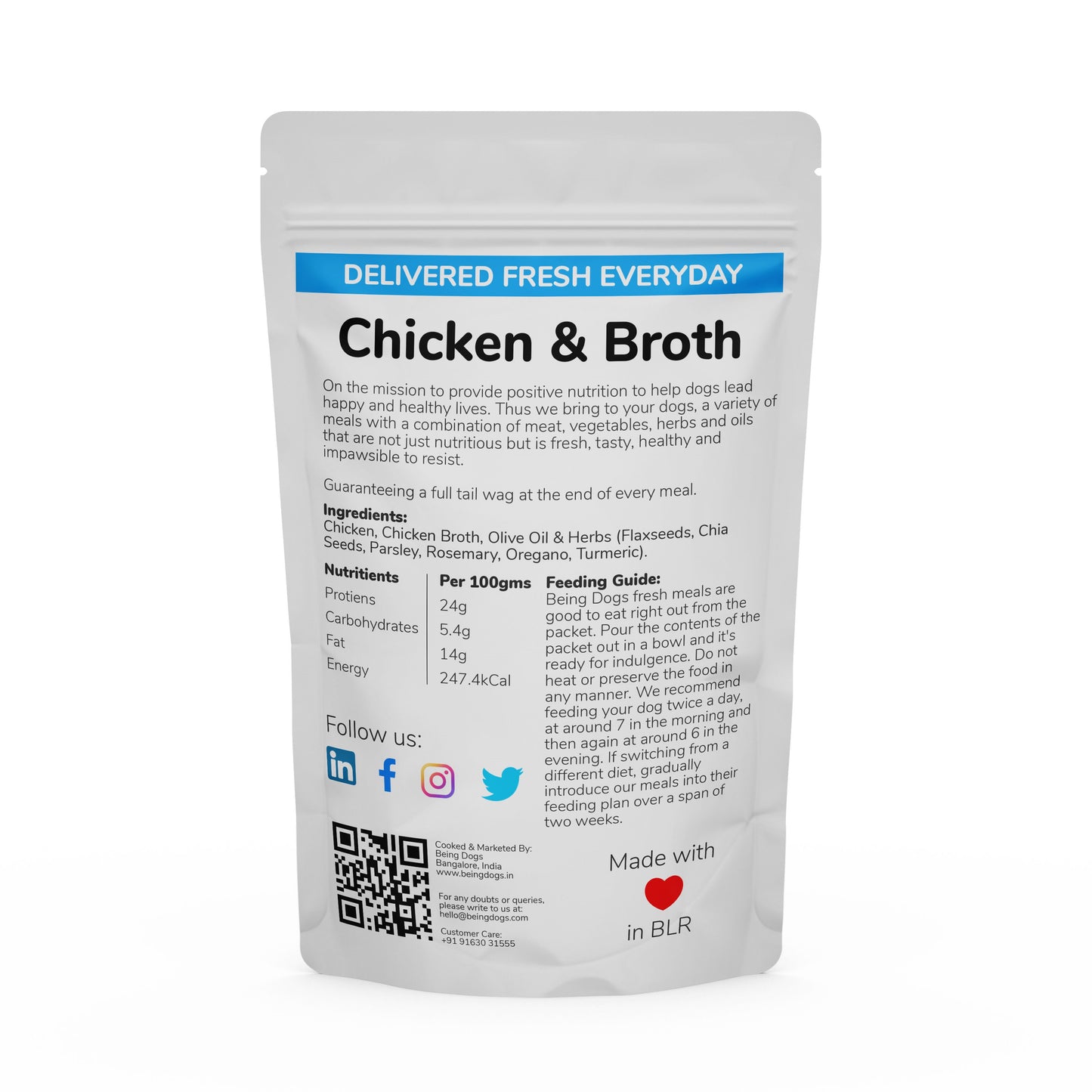 Chicken & Broth Meal For Dogs (Single Packet), Customised, Made Fresh Daily, Zero Preservatives, High In Protein