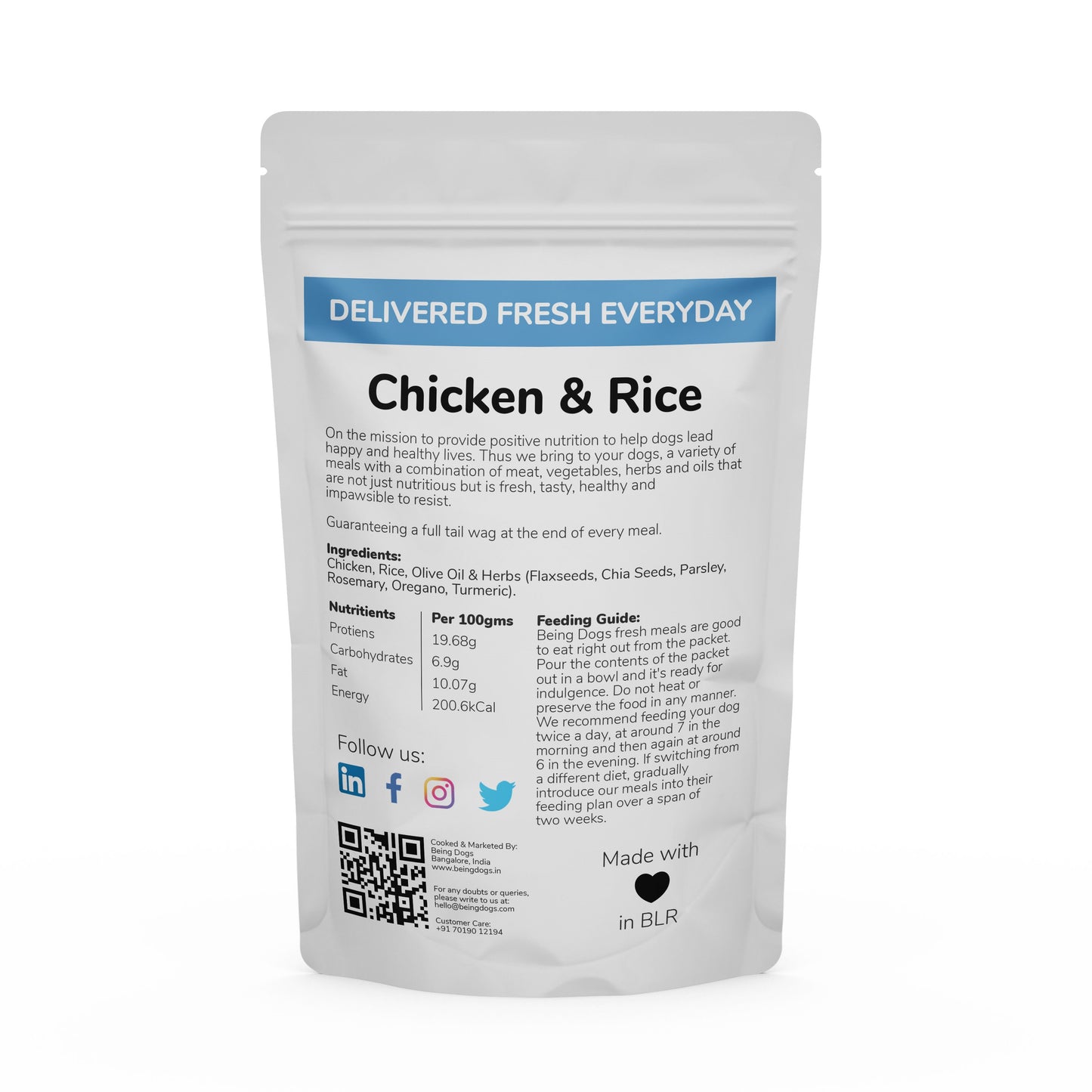 Chicken Rice Meal For Dogs (Single Packet), Customised, Made Fresh Daily, Zero Preservatives, High In Protein