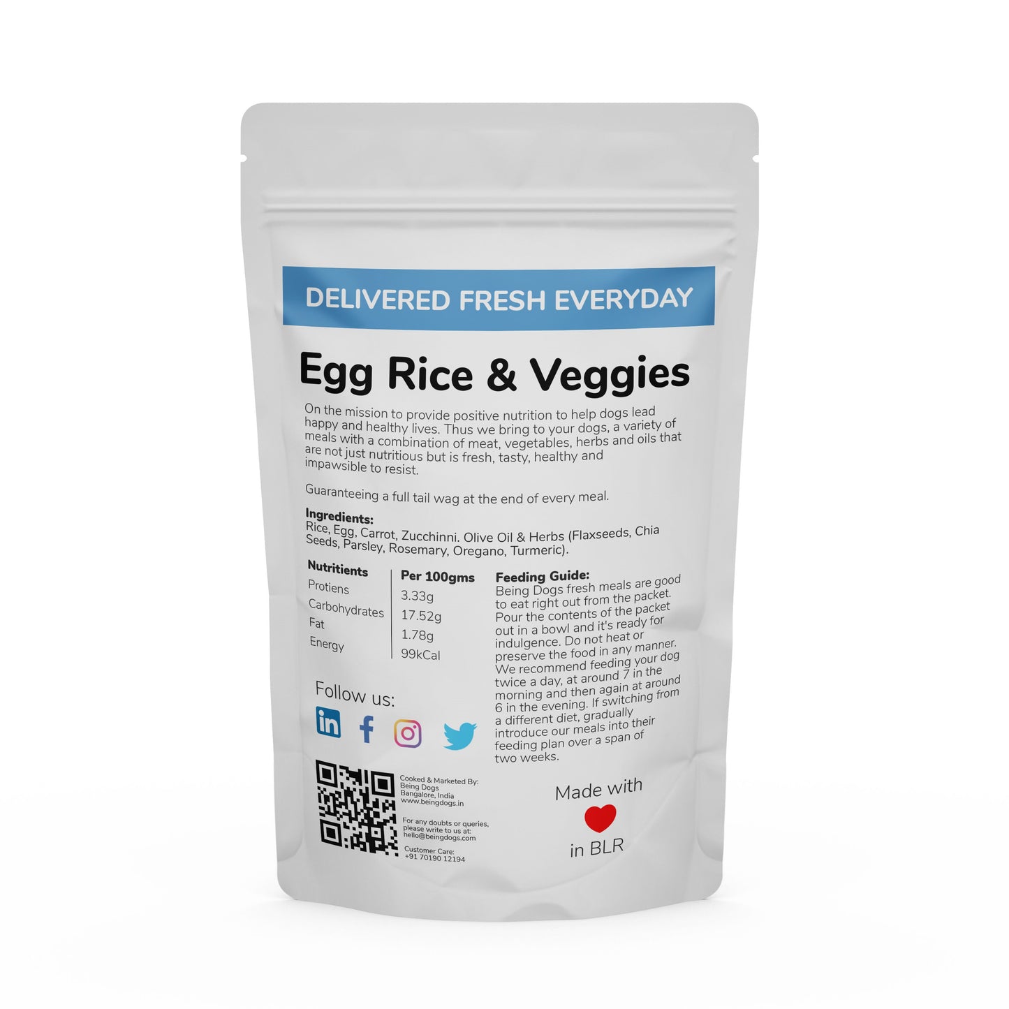 Egg Rice & Veggies Meal For Dogs (Single Packet), Customised, Made Fresh Daily, Zero Preservatives, High In Protein