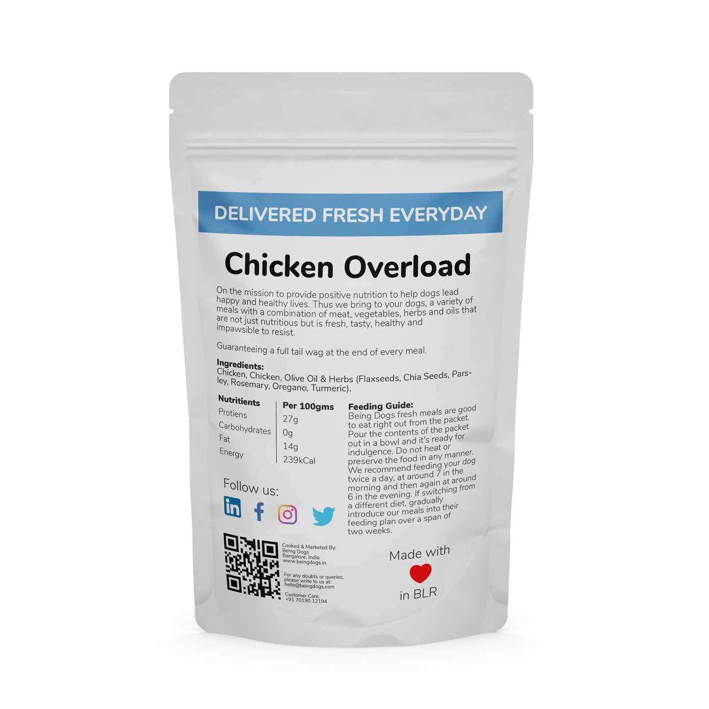 Chicken Overload Meal For Dogs (Single Packet), Customised, Made Fresh Daily, Zero Preservatives, High In Protein