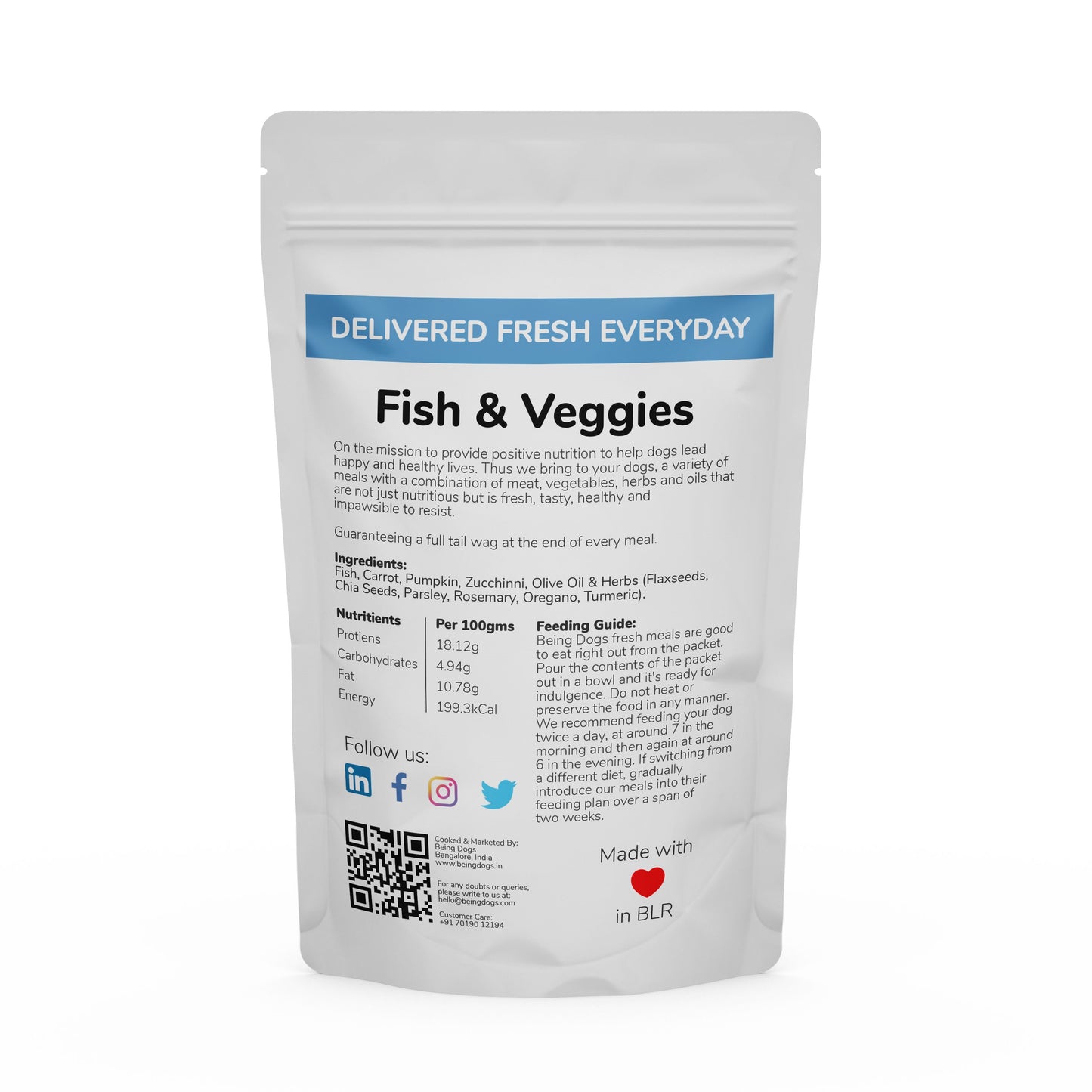 Fish & Veggies Meal For Dogs (Single Packet), Customised, Made Fresh Daily, Zero Preservatives, High In Protein