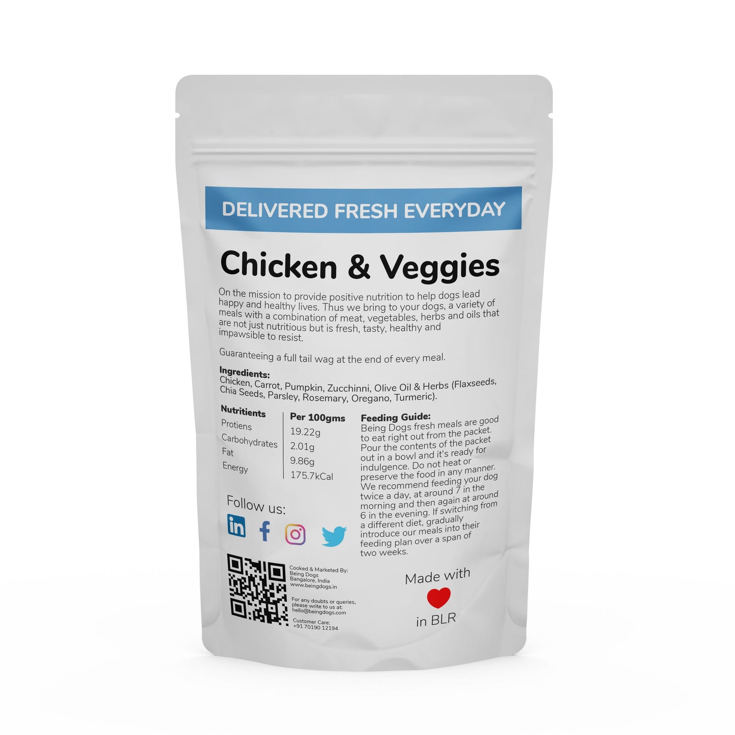 Chicken & Veggies Meal For Dogs (Single Packet), Customised, Made Fresh Daily, Zero Preservatives, High In Protein